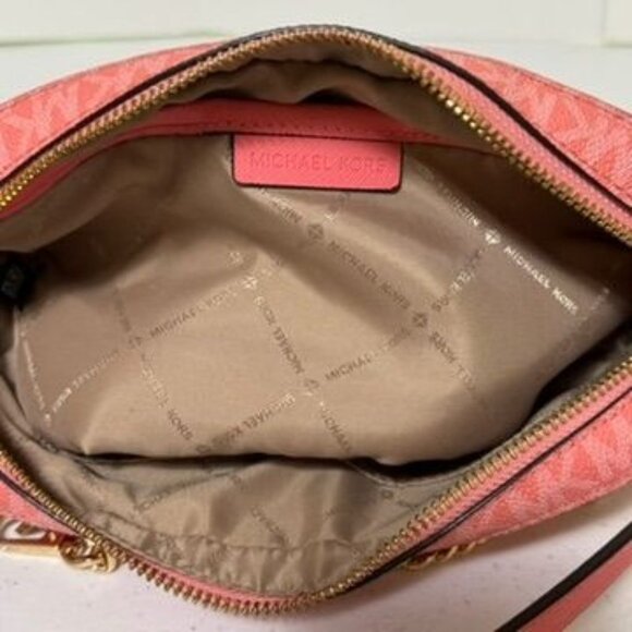 MICHAEL KORS Jet Set East West Large Logo Crossbody Bag Chain Grapefruit Pink - Picture 11 of 14